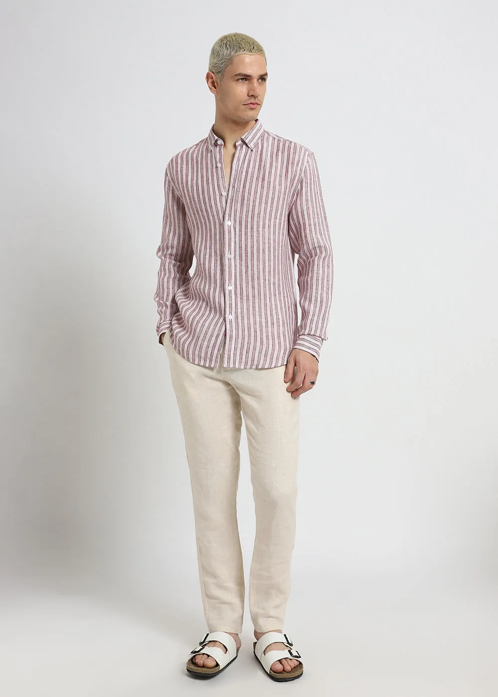 Brown Stripe Pure Irish Linen Shirt