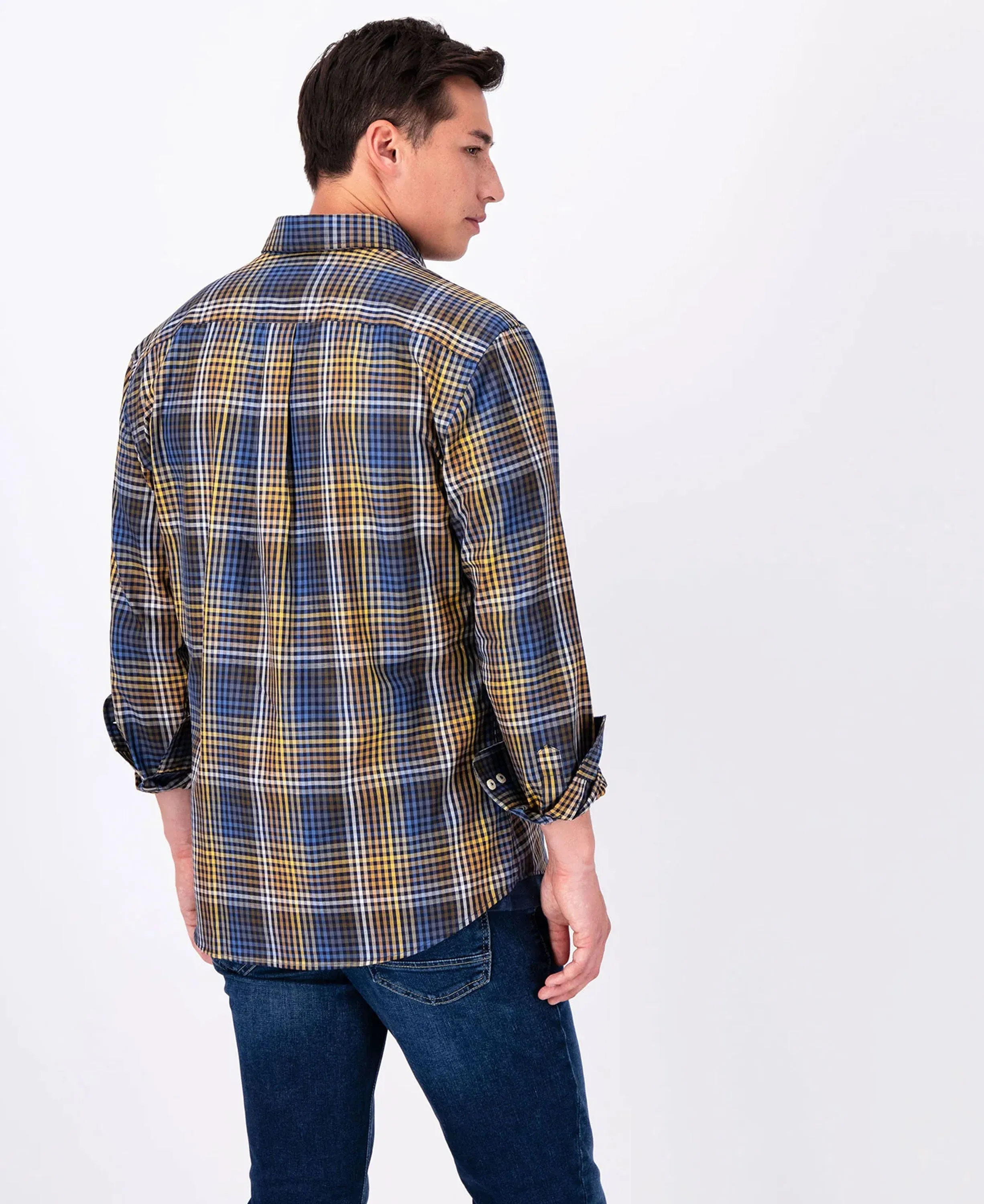 Camel Checks Shirt - Navy