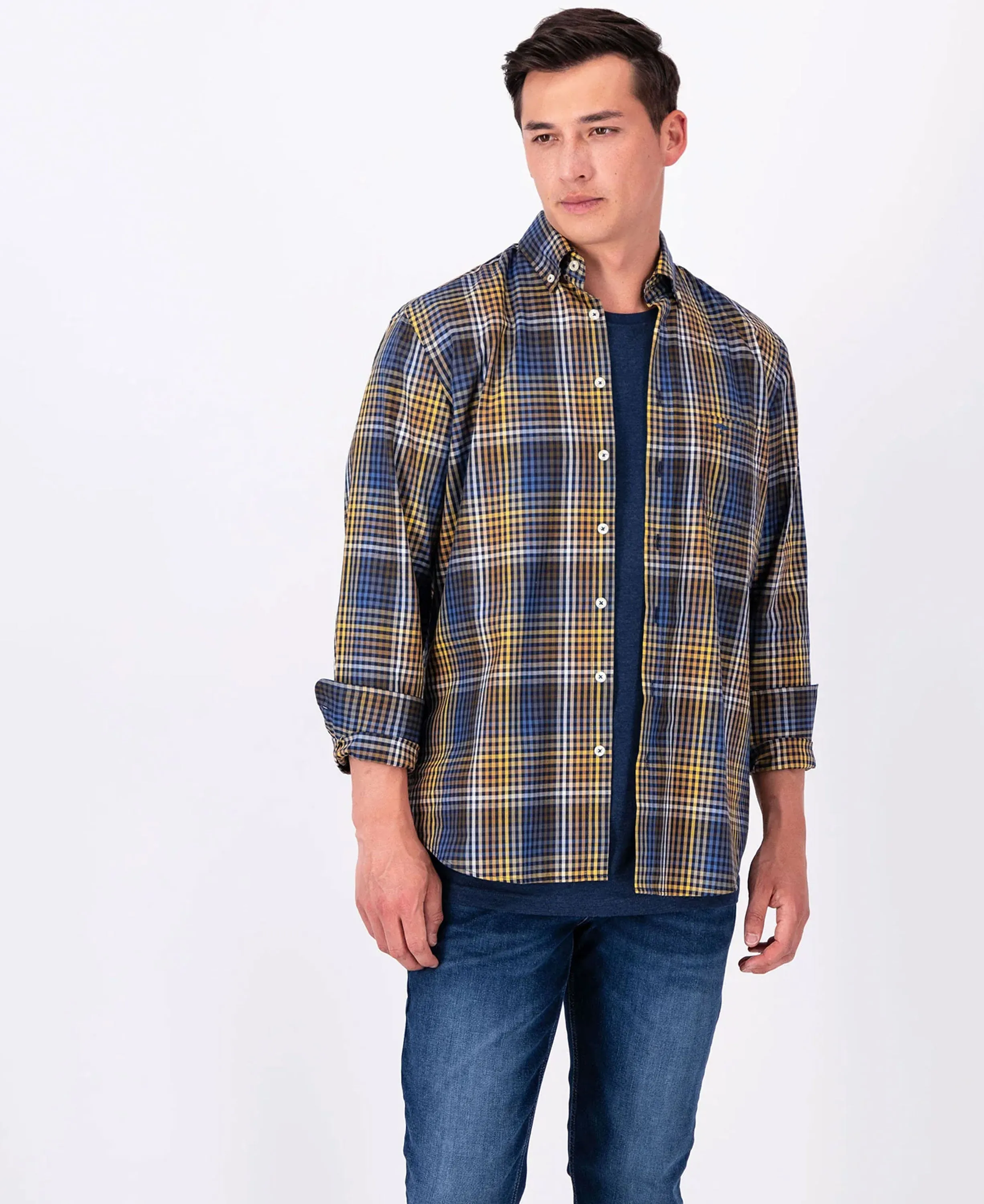 Camel Checks Shirt - Navy