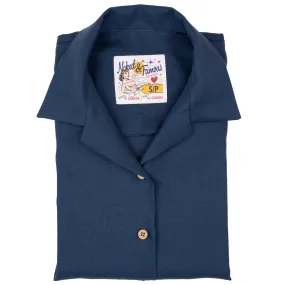 Camp Collar Shirt - French Linen Fine Canvas - Blue