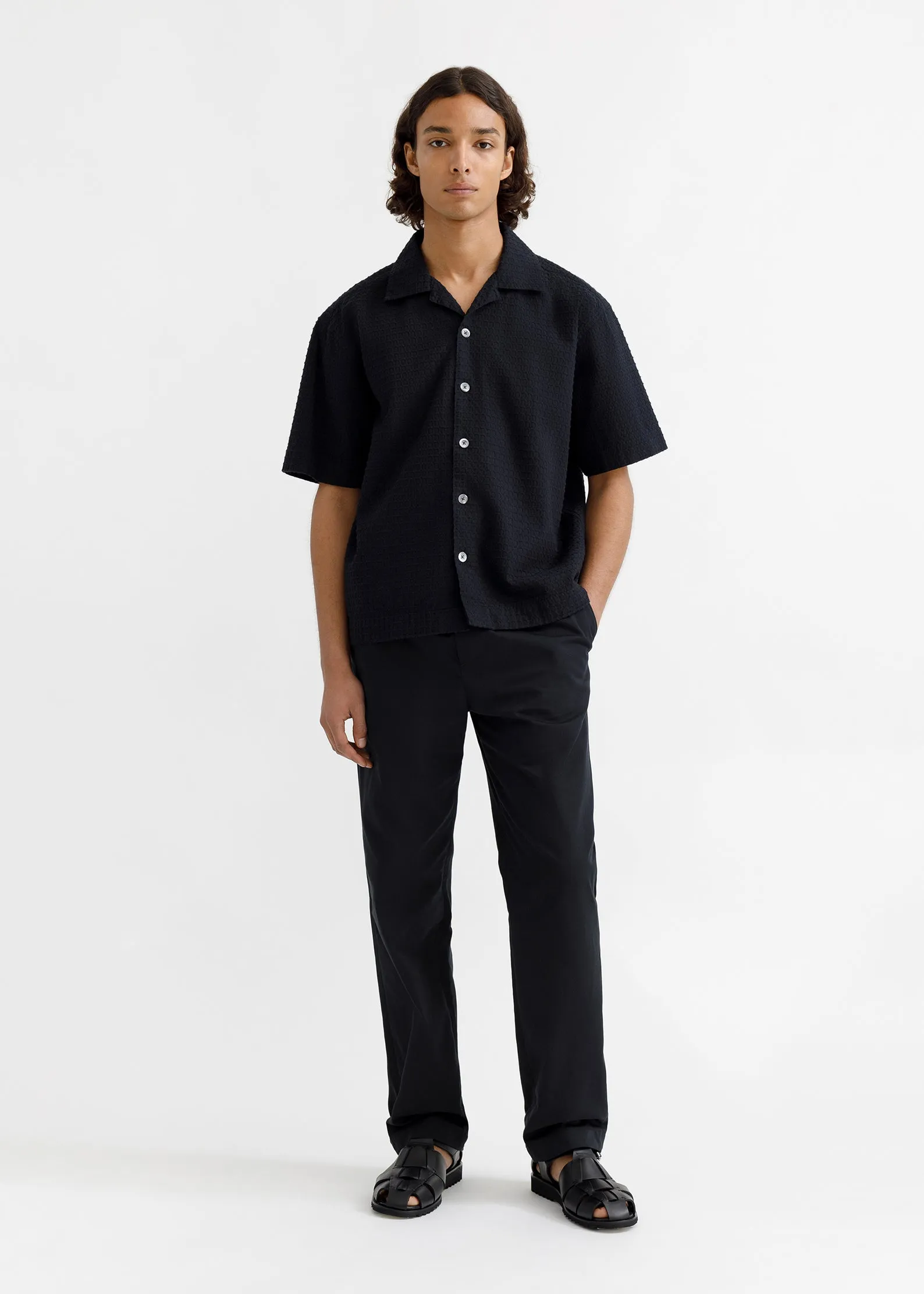 Camp Collar Short Sleeve Shirt - Black