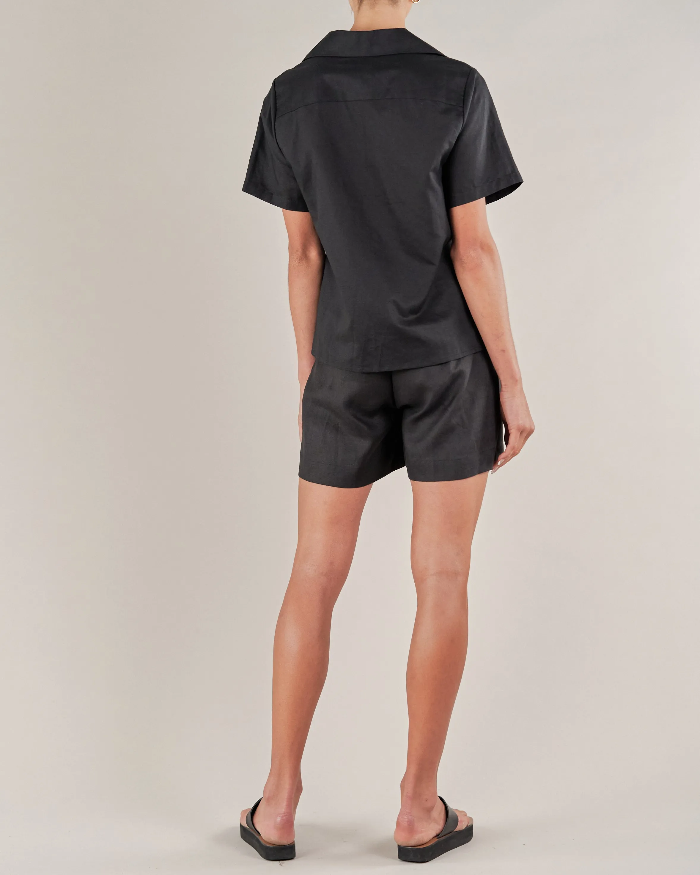 Cancun Linen Bowling Shirt - Black