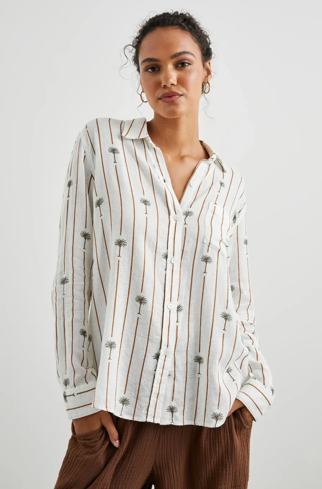 CHARLI STRIPE PALMS LONG SLEEVE SHIRT