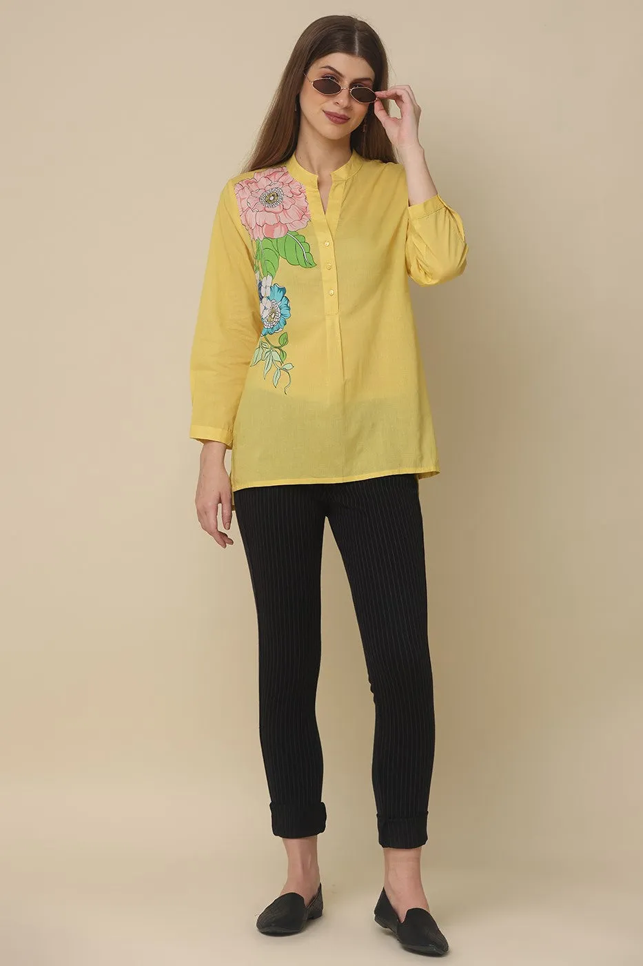 Classic Yellow Floral Printed Cotton Shirt