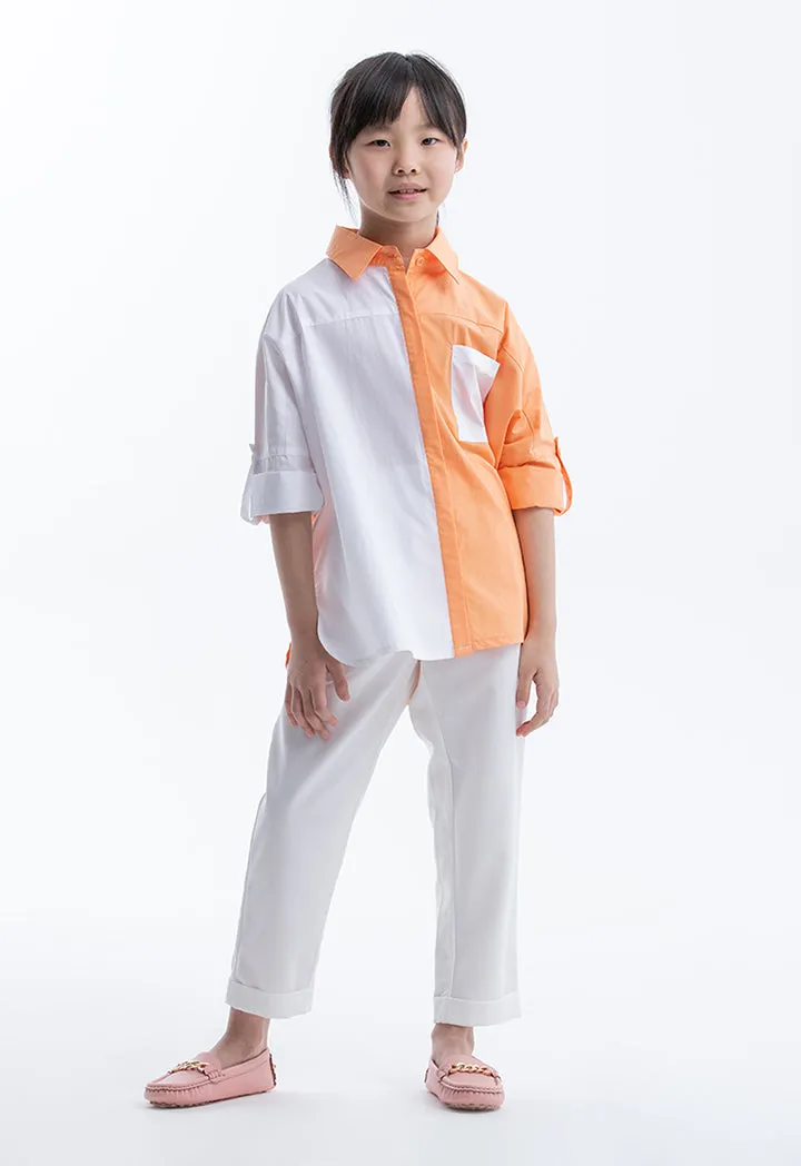 Collared Colorblock Rounded Hem Shirt