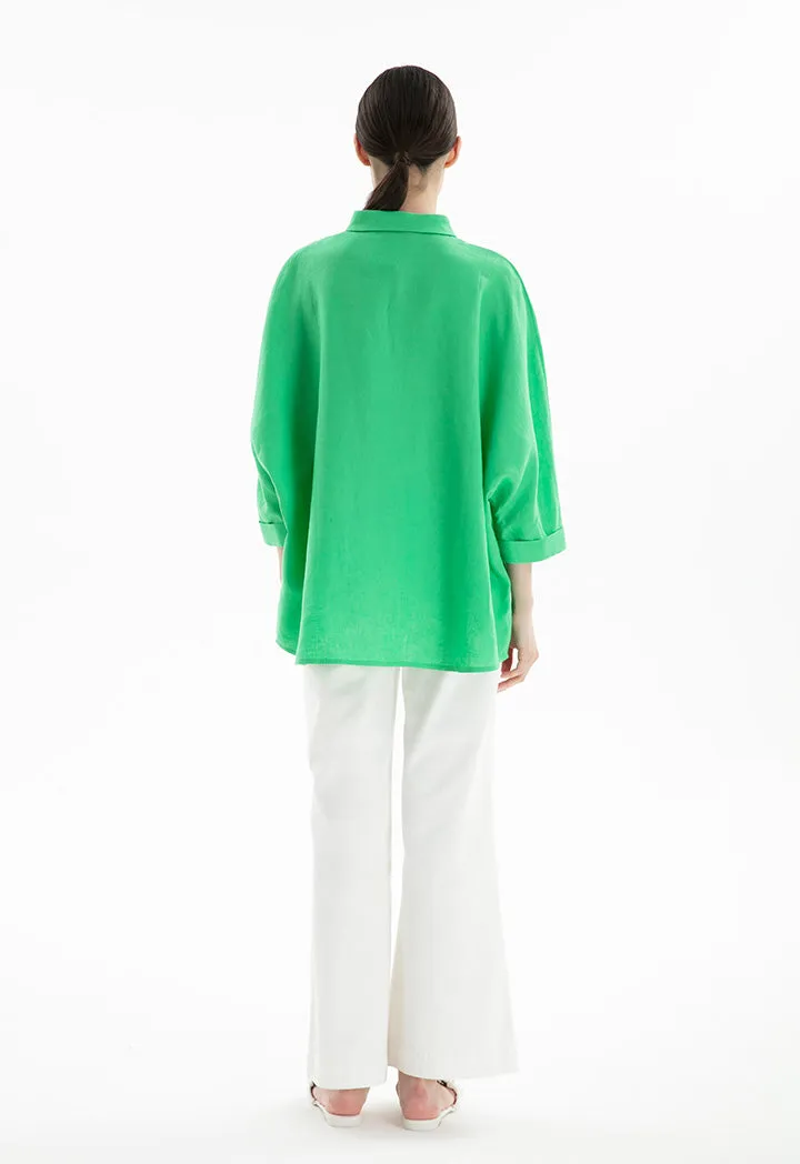 Collared Concealed Buttons Oversized Shirt