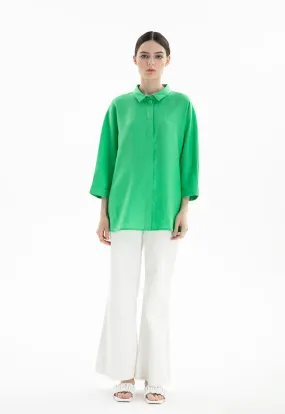 Collared Concealed Buttons Oversized Shirt