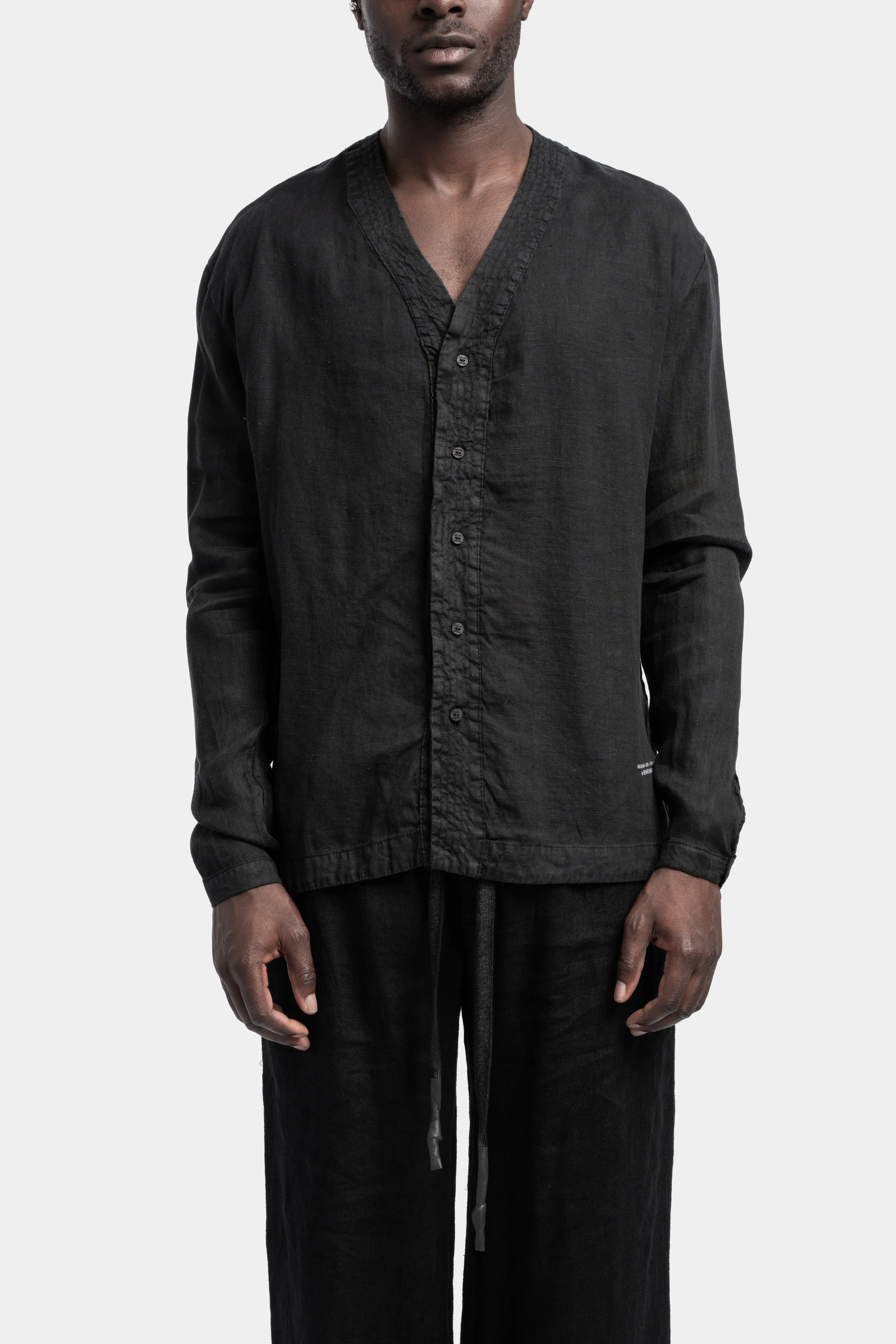 Collarless linen shirt