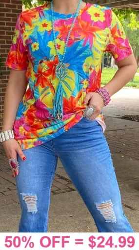 Colorful Neon Tropical Top