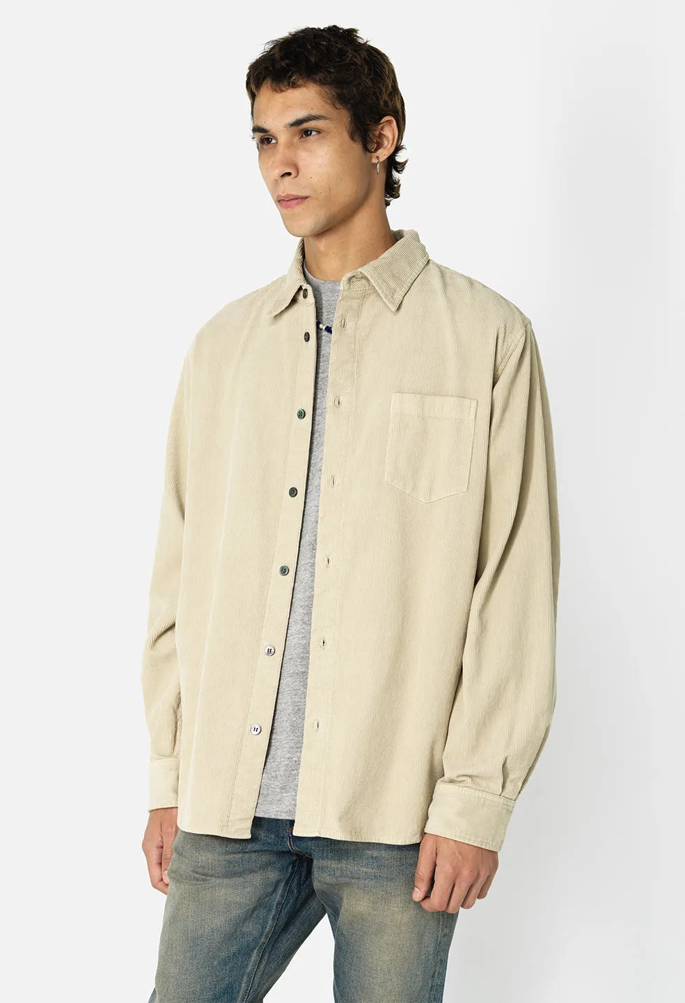 Corduroy Cloak Button Up / Beige