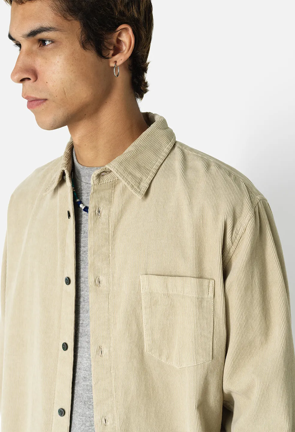 Corduroy Cloak Button Up / Beige