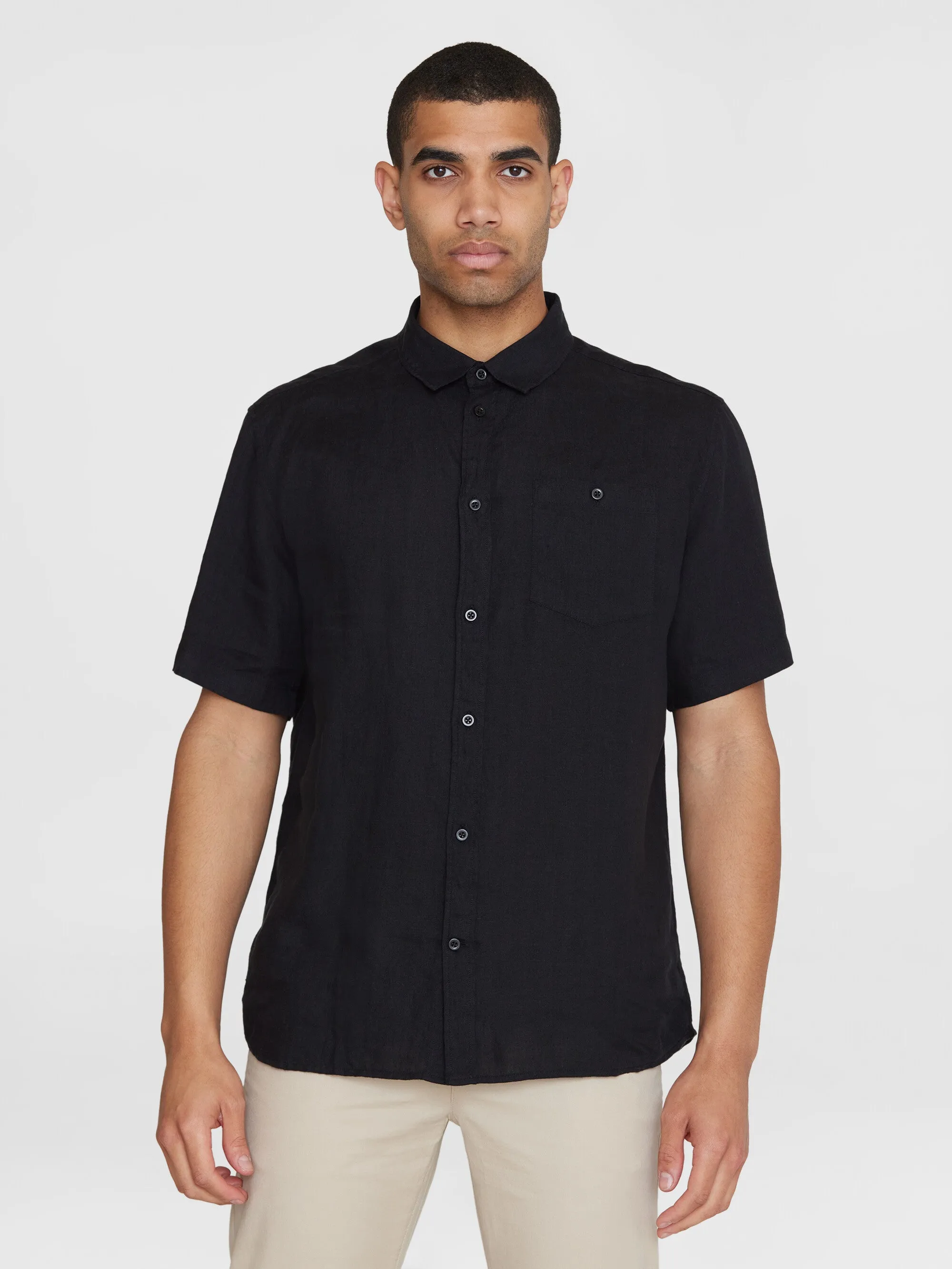 Custom fit linen short sleeve shirt - Black Jet