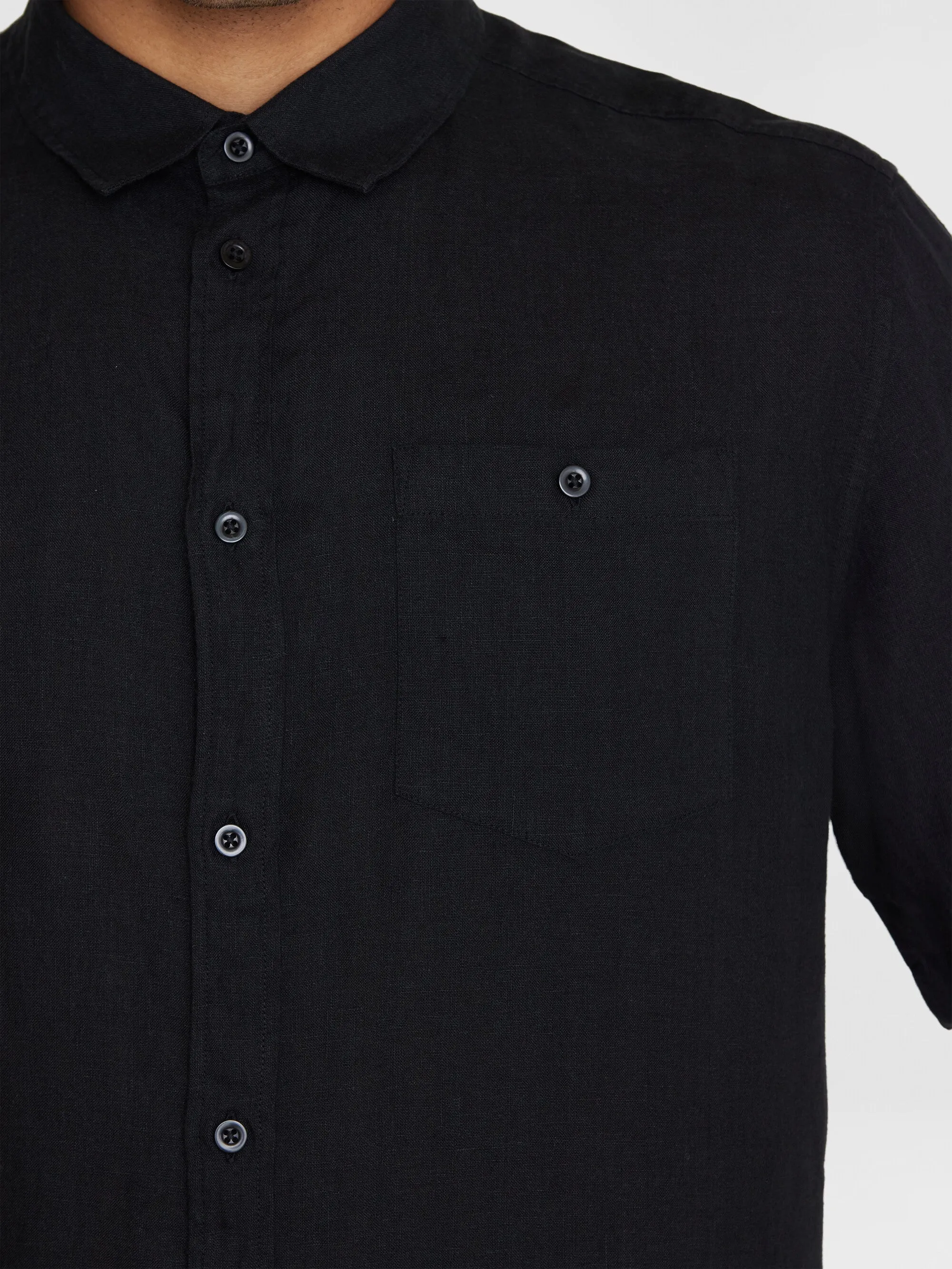 Custom fit linen short sleeve shirt - Black Jet