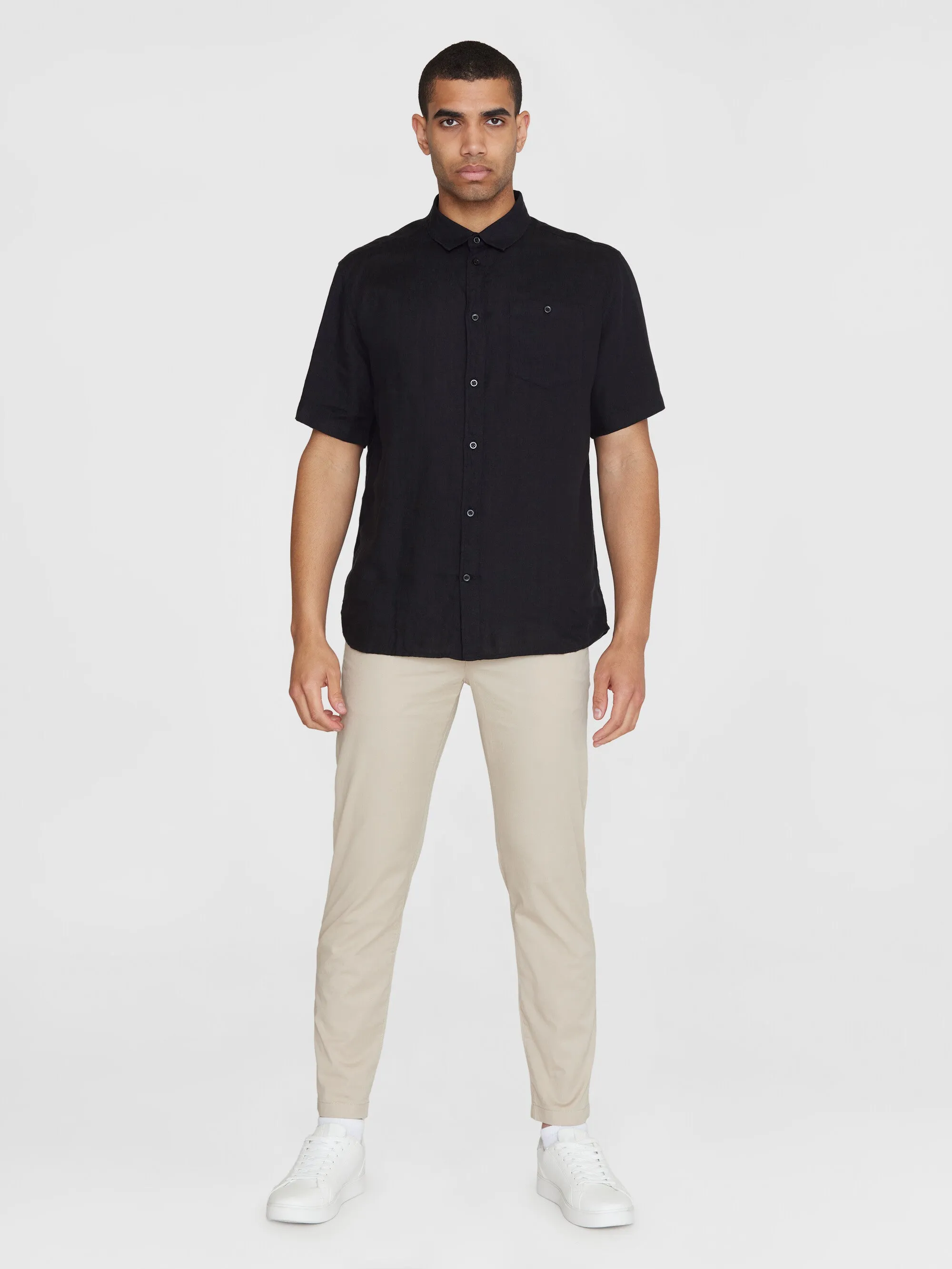 Custom fit linen short sleeve shirt - Black Jet