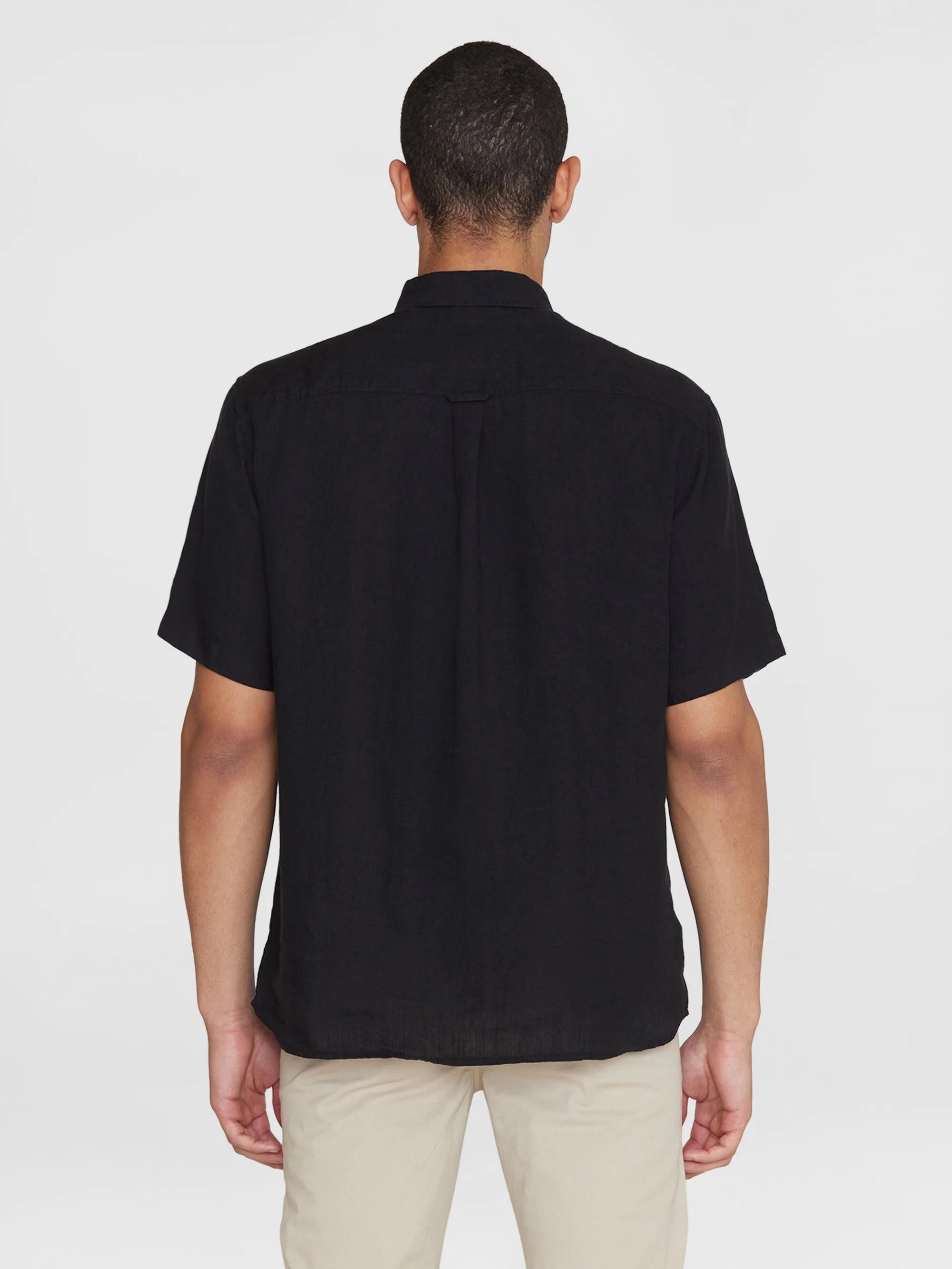 Custom fit linen short sleeve shirt - Black Jet