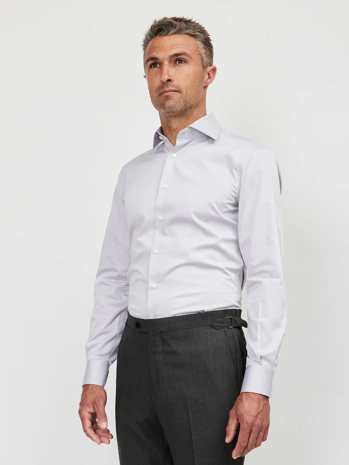 Cutaway Collar Shirt - Dove Cotton Sateen