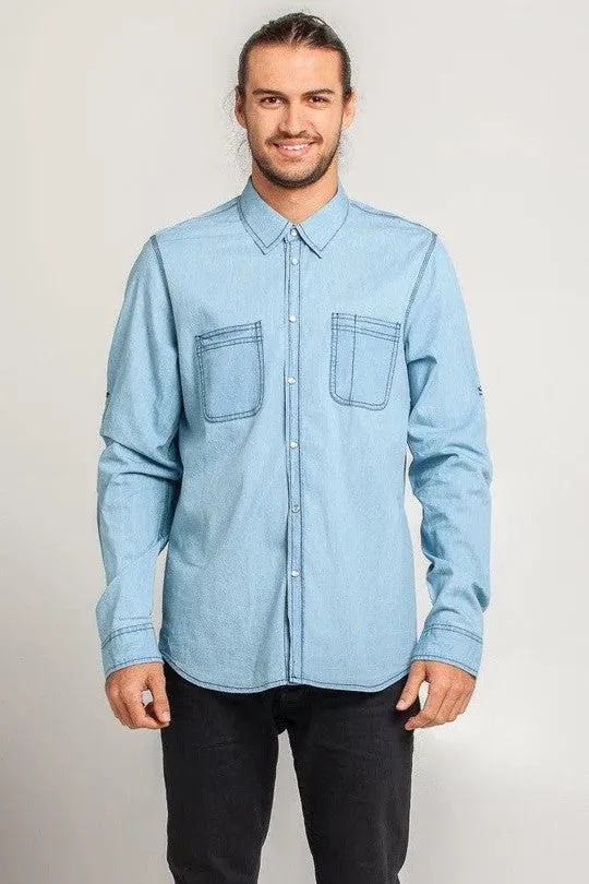 DEXTER Men's Denim Shirt - Long or Short Sleeve.