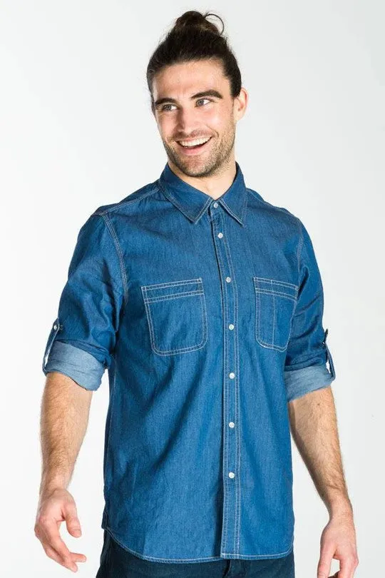 DEXTER Men's Denim Shirt - Long or Short Sleeve.