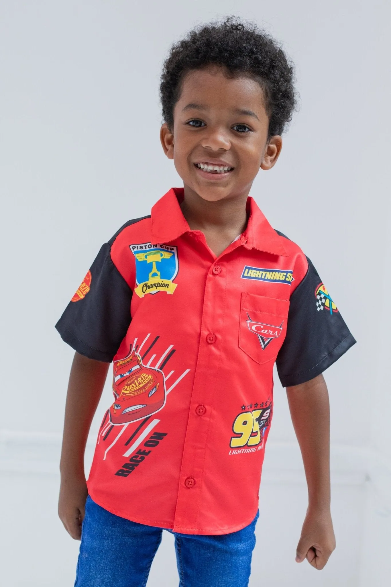 Disney Cars Lightning McQueen Hawaiian Button Down Dress Shirt