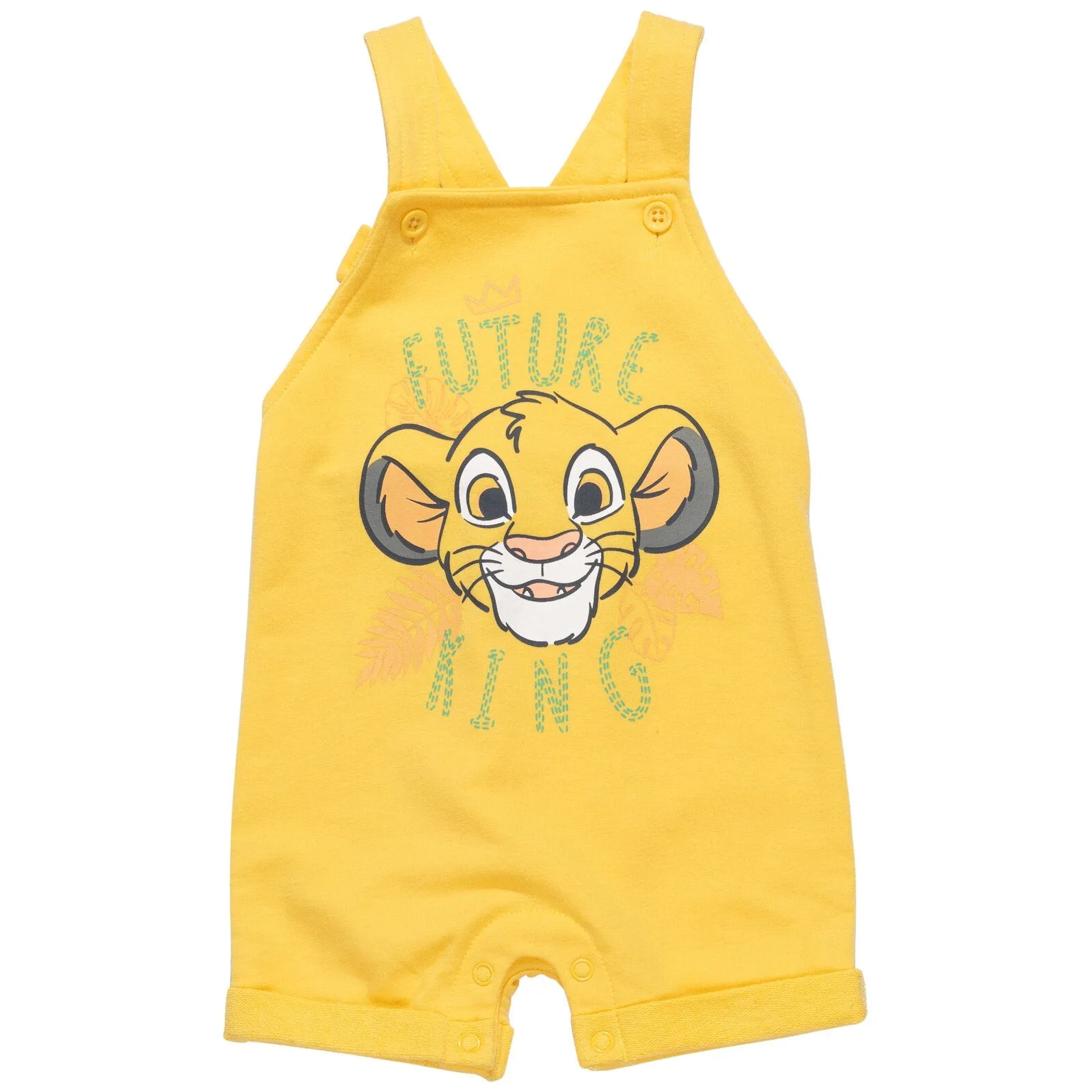 Disney Lion King Simba French Terry Short Overalls T-Shirt and Hat 3 Piece Outfit Set