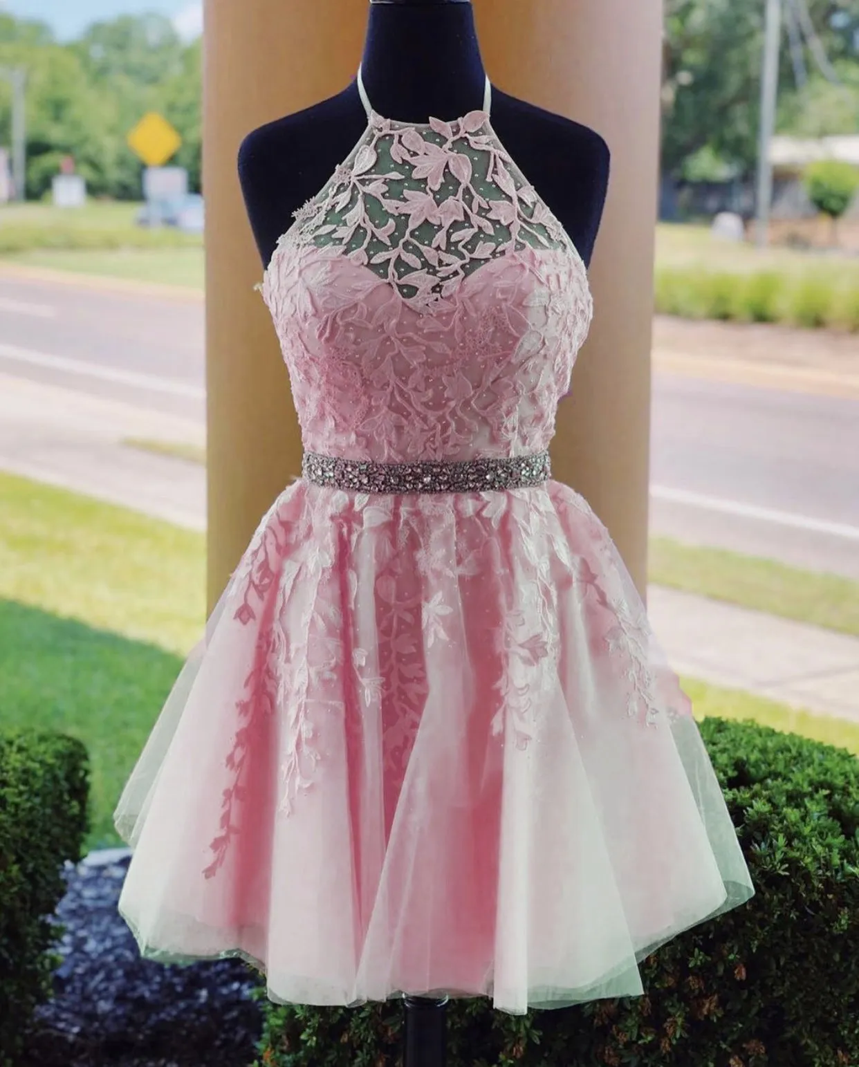 Elegant Tulle Homecoming Dresses Lace Embroidery Cross Back