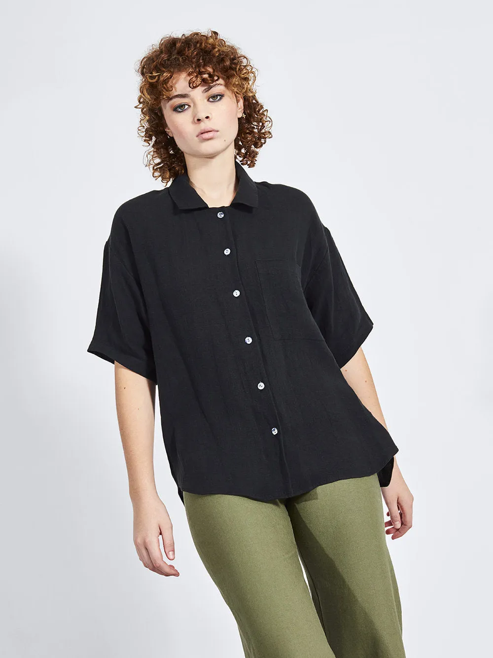 Elijah Button Up Top in Black