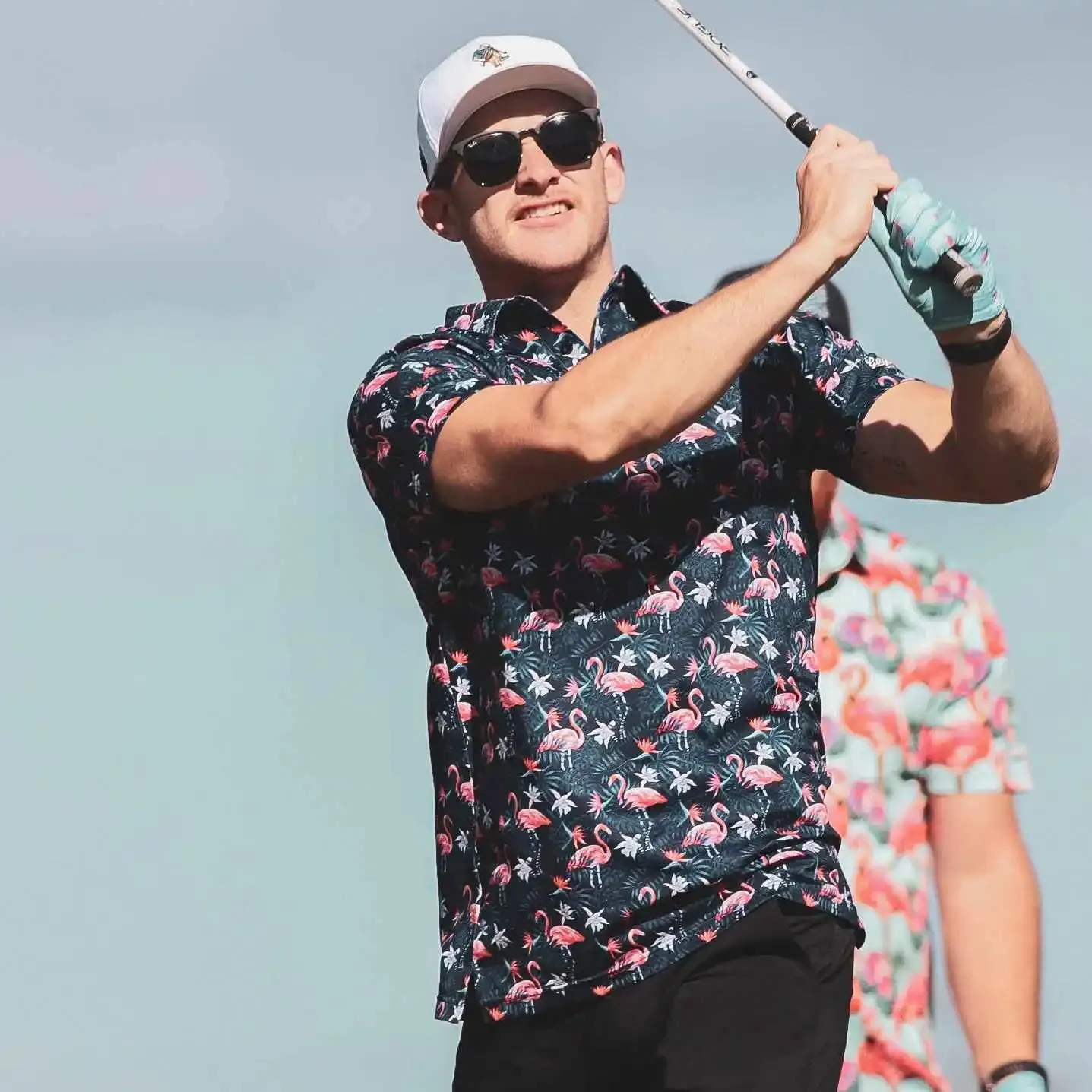 Flowers & Flamingos Cool Tech Performance Golf Polo