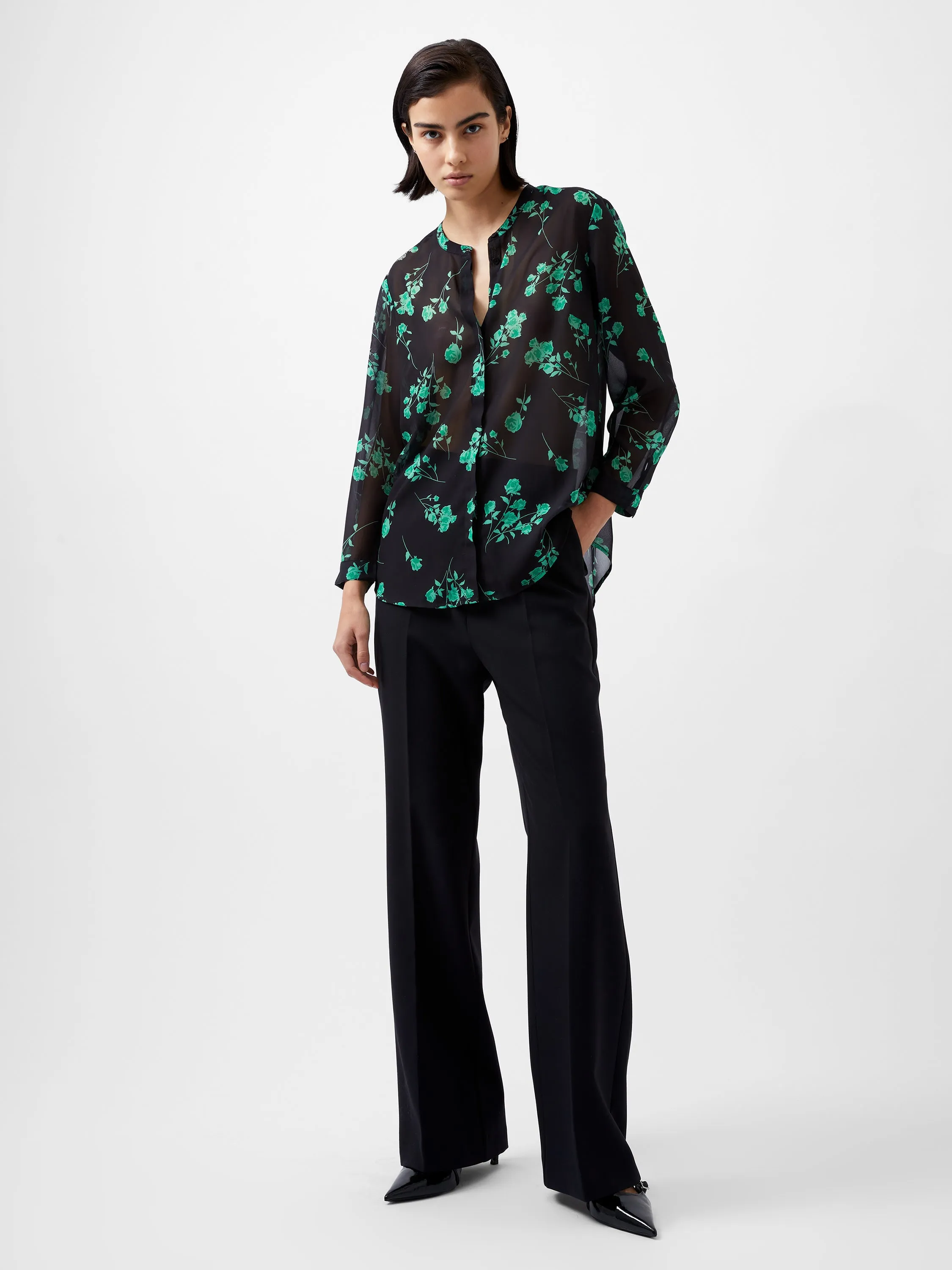 French Connection Allesandra Hallie Shirt-Blackout/Minted Green-72XDL