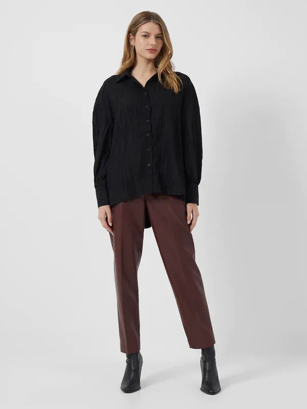 French Connection Elkaa Crinkle Suedette Popover Shirt-Black-72TBL