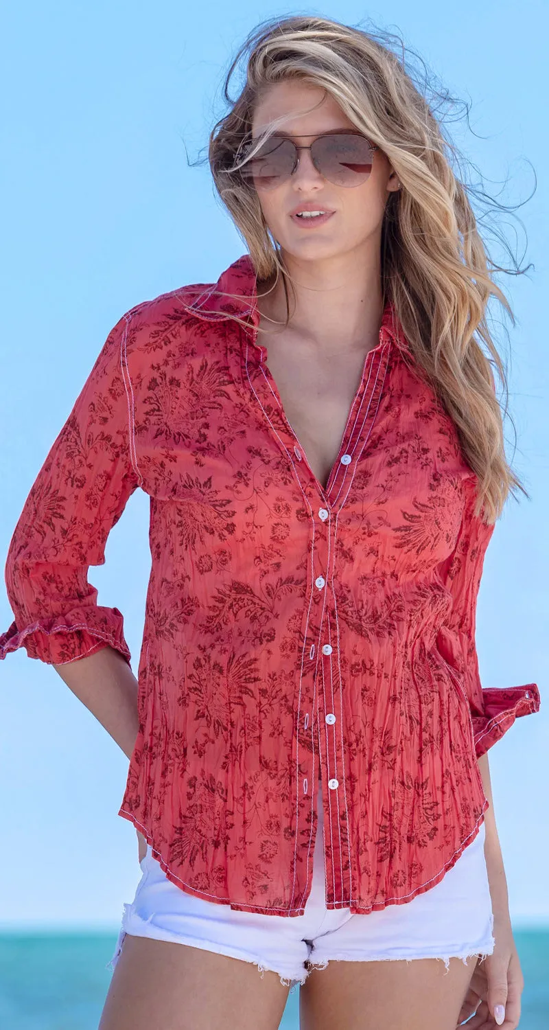 FRENCH POLYNESIAN FIESTA BUTTON DOWN SHIRT