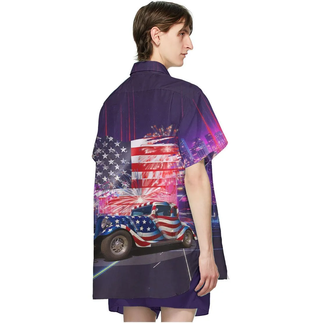 Gearhuman 3D American Flag Hot Rod Hawaii Shirt