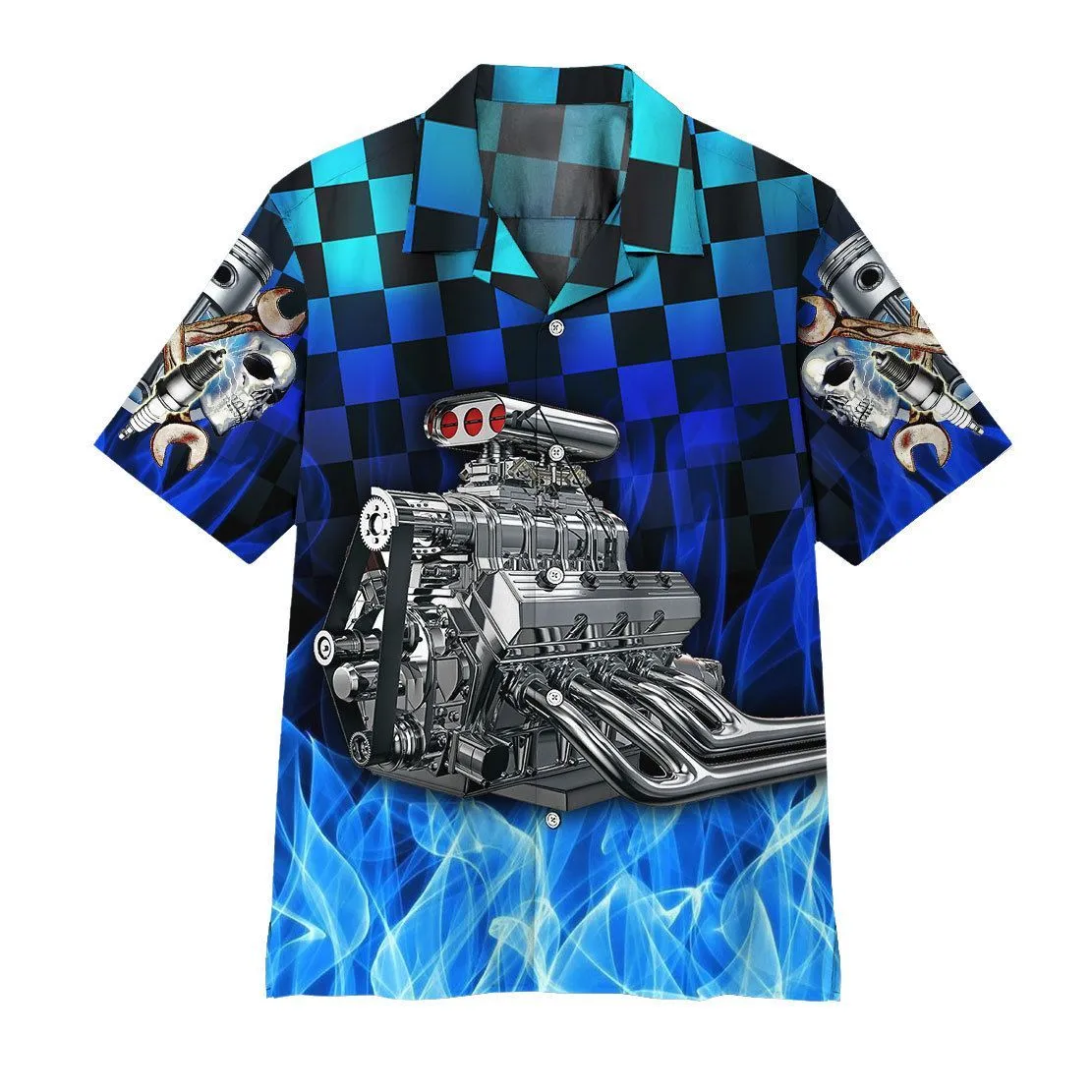 Gearhuman 3D Blue Fire Hot Rod Hawaii Shirt