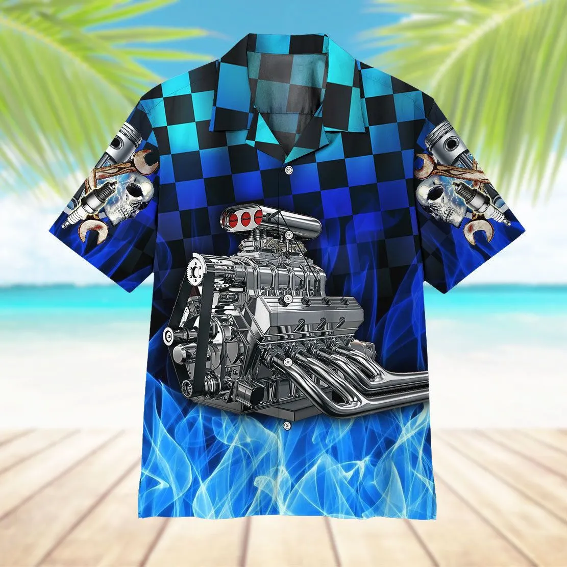 Gearhuman 3D Blue Fire Hot Rod Hawaii Shirt