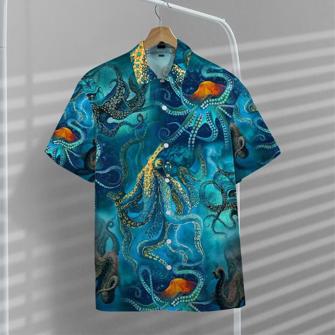 Gearhuman 3D Blue Ocean Octopus Hawaii Shirt