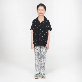 Girls Black Lilen Printed Shirt