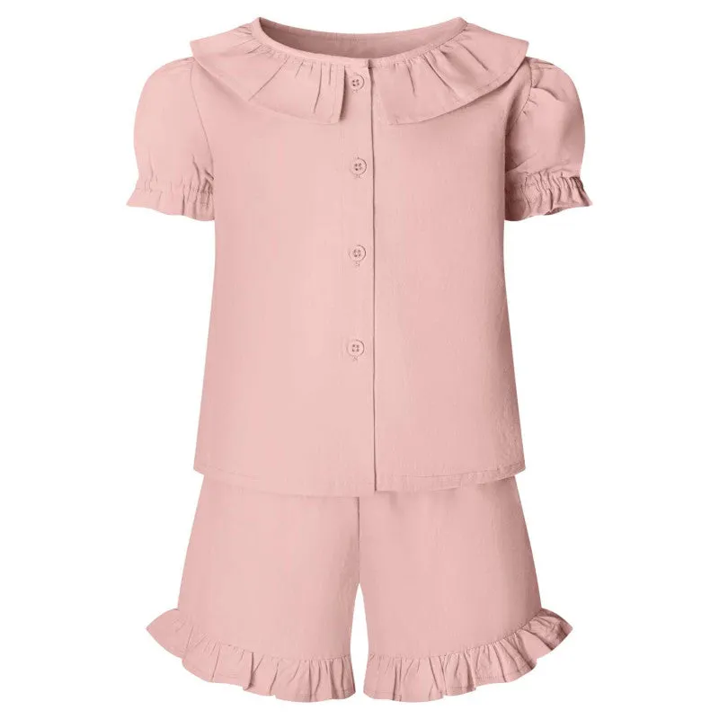 Girls Frill Linen Short Set