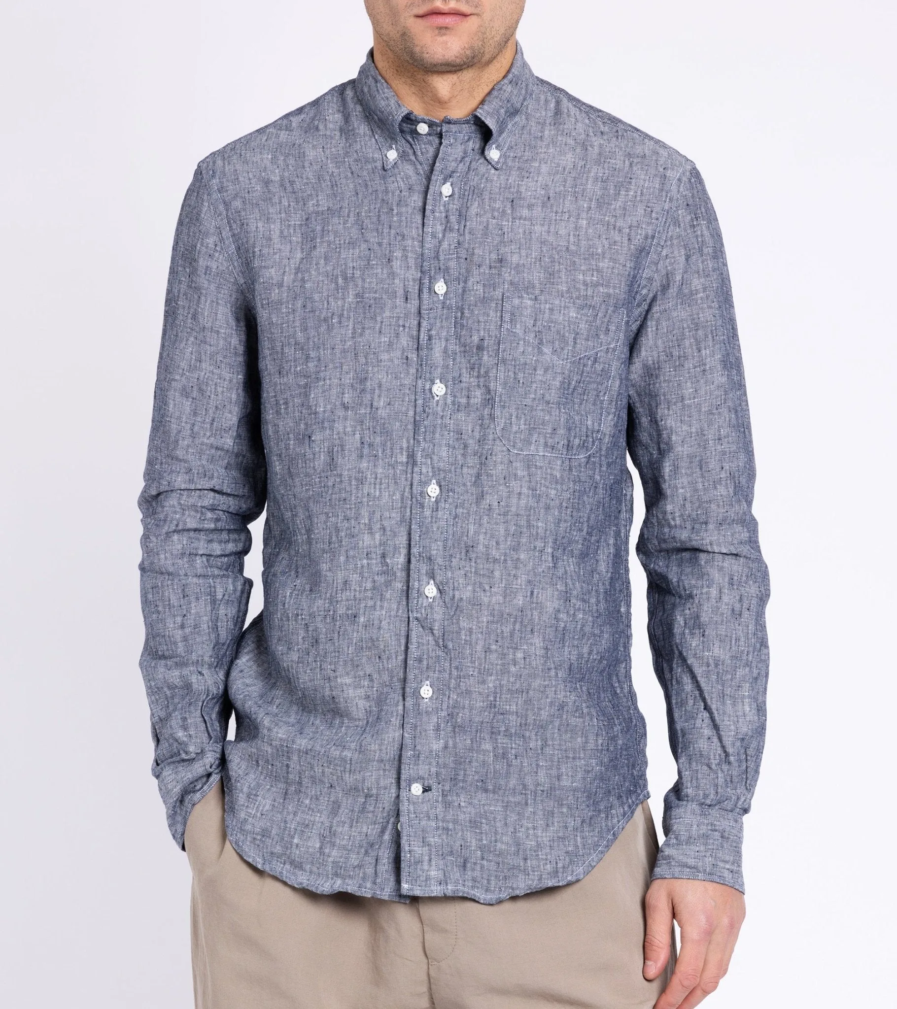 Gitman Vintage Slubby Japanese Linen Button Down Shirt: Navy