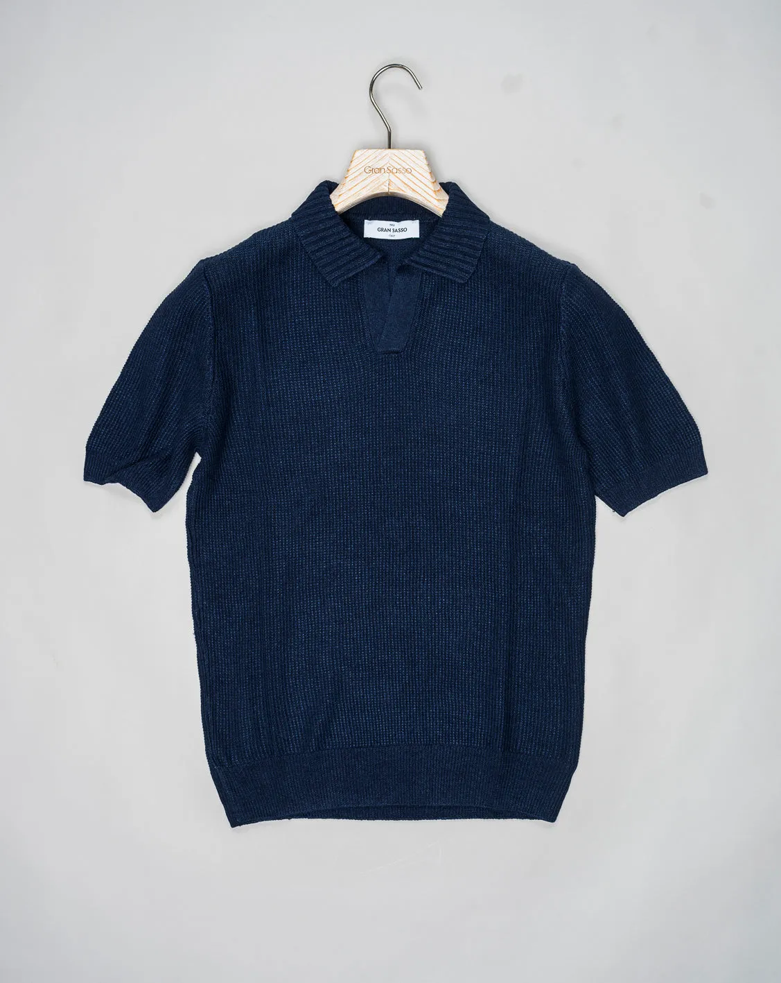 Gran Sasso Knitted Capri Collar Shirt / Navy