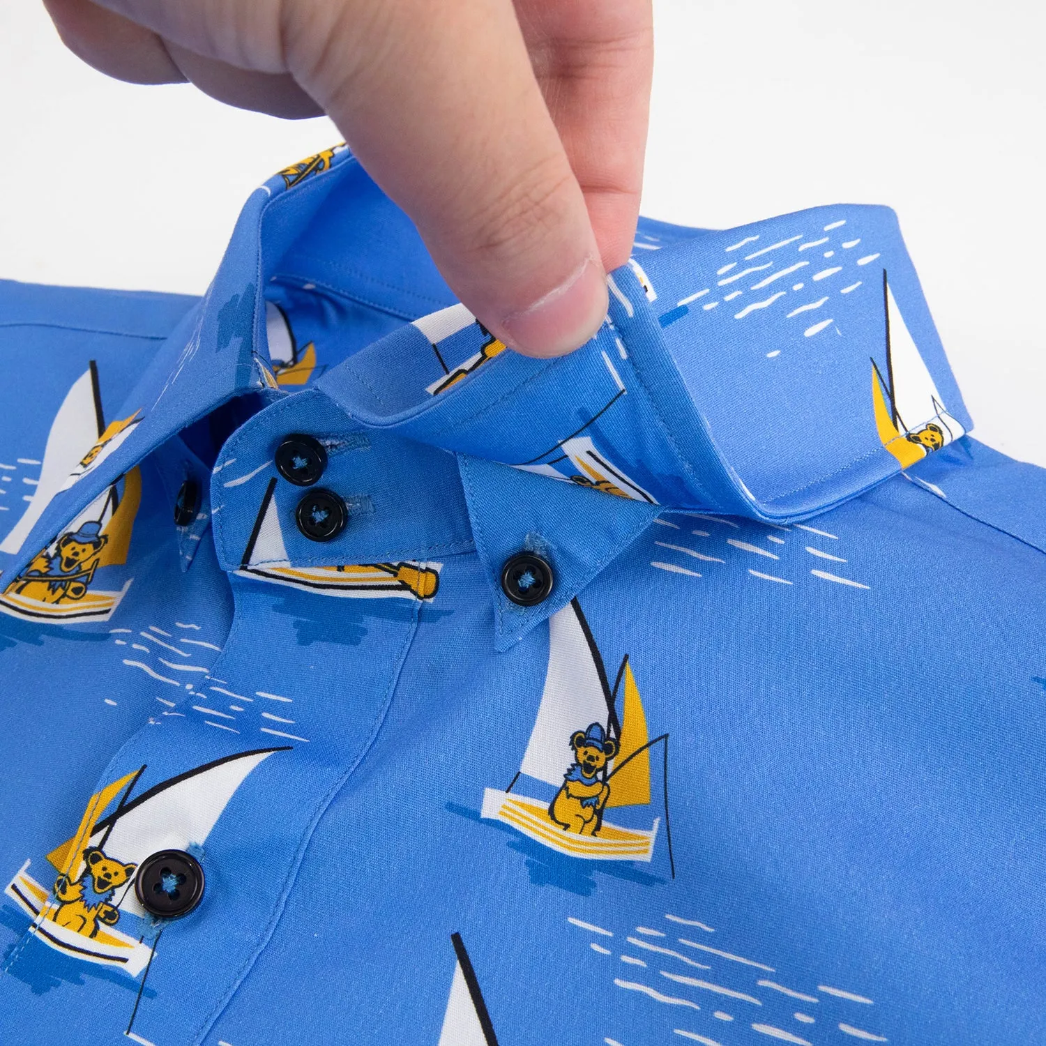 Grateful Dead | Classic Button Down | Bear in Sail Boat All Over Blue