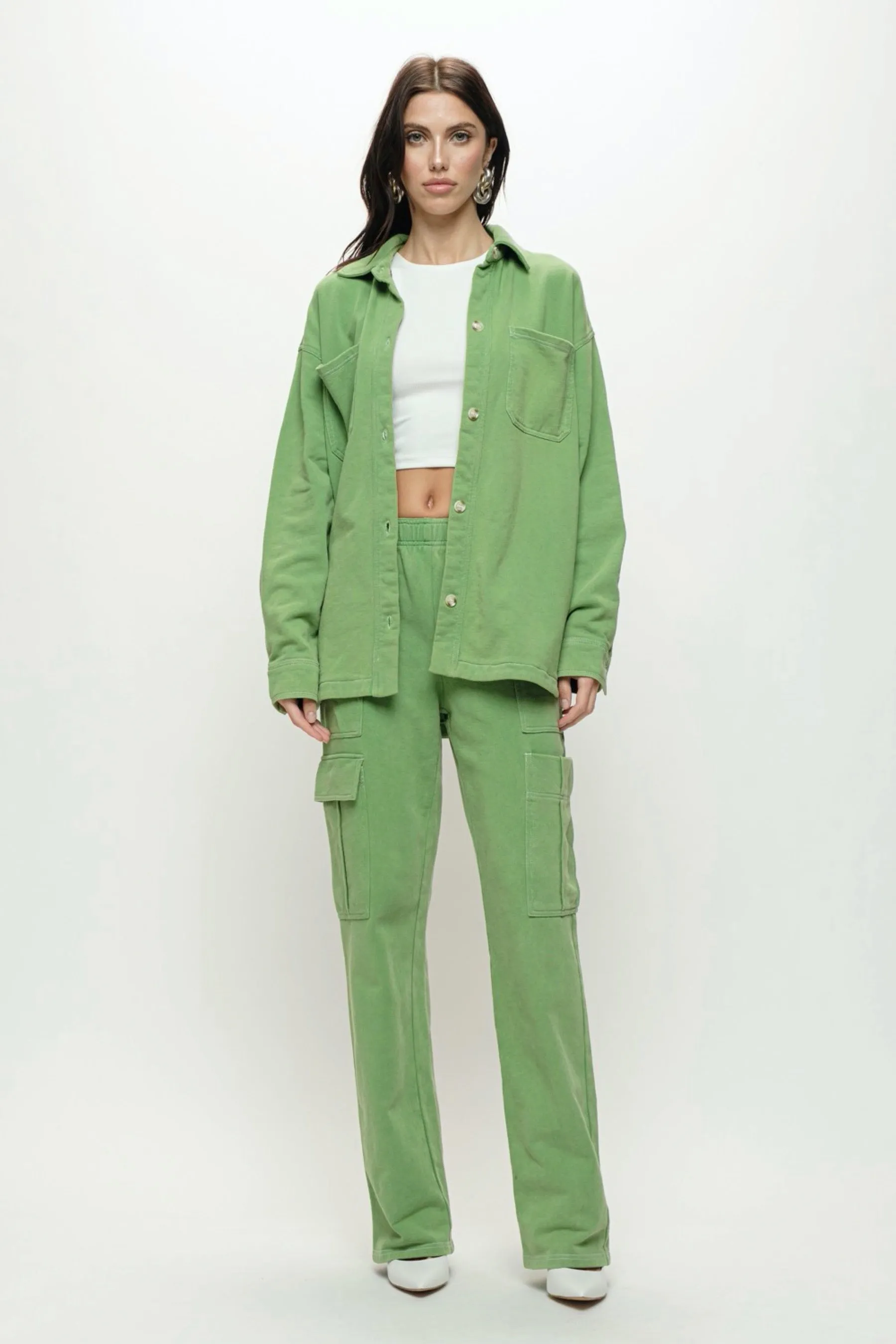 Green Terry Utility Shirt Jacket