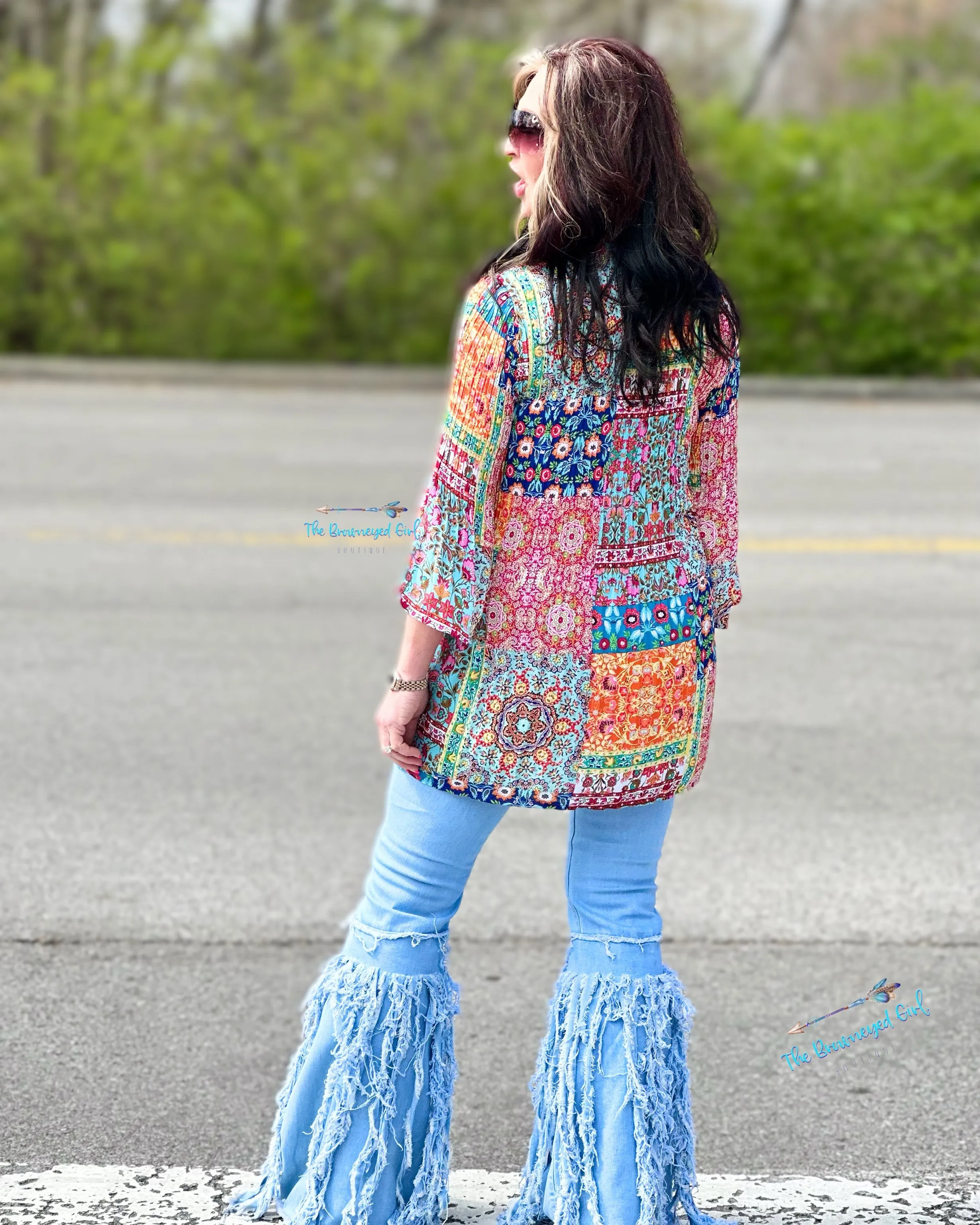 Gypsy Hippie Crinkle Button Down Top