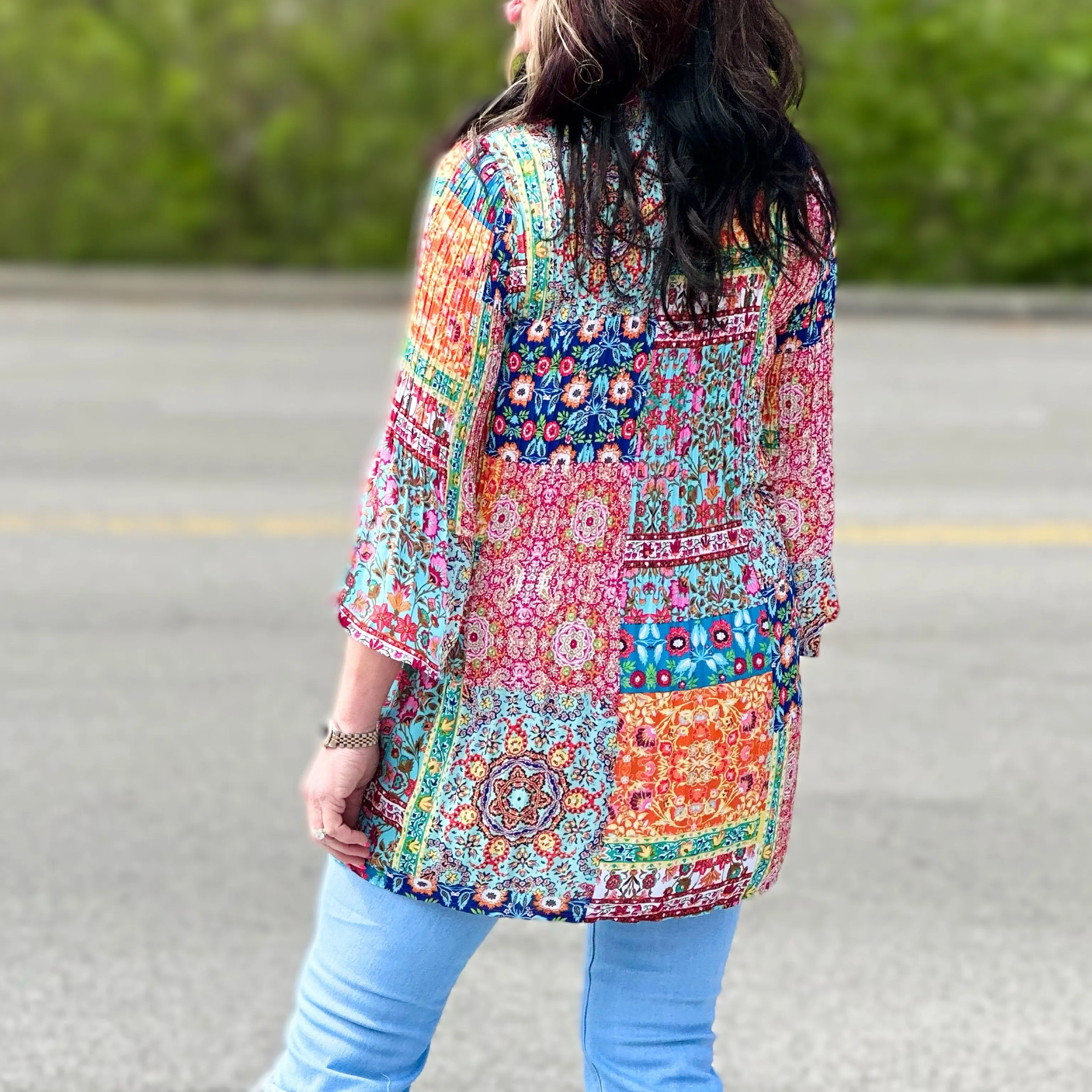 Gypsy Hippie Crinkle Button Down Top