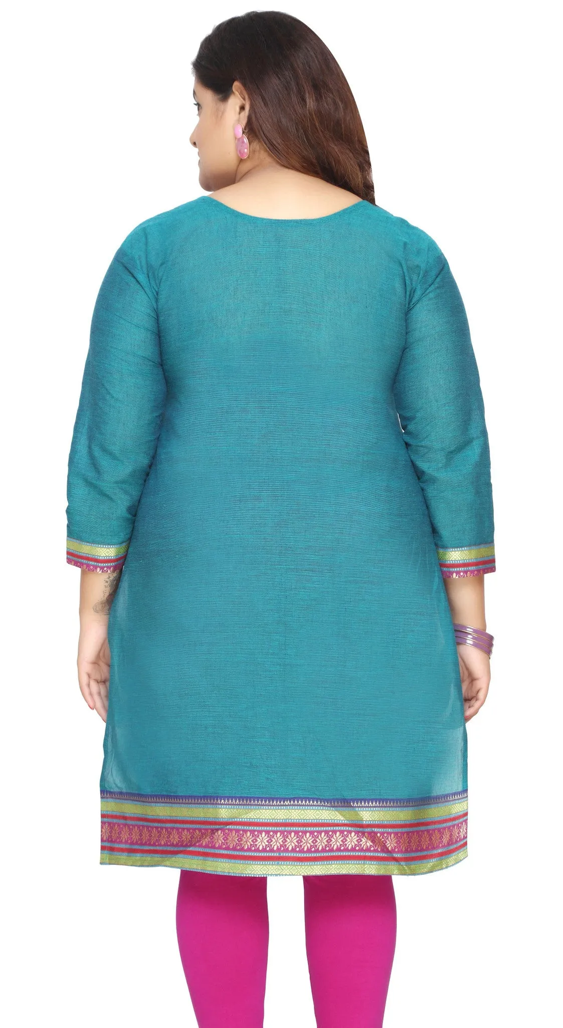 India Tunic Long Top Kurti Womens Plus Size Indian Clothes (Turquoise)