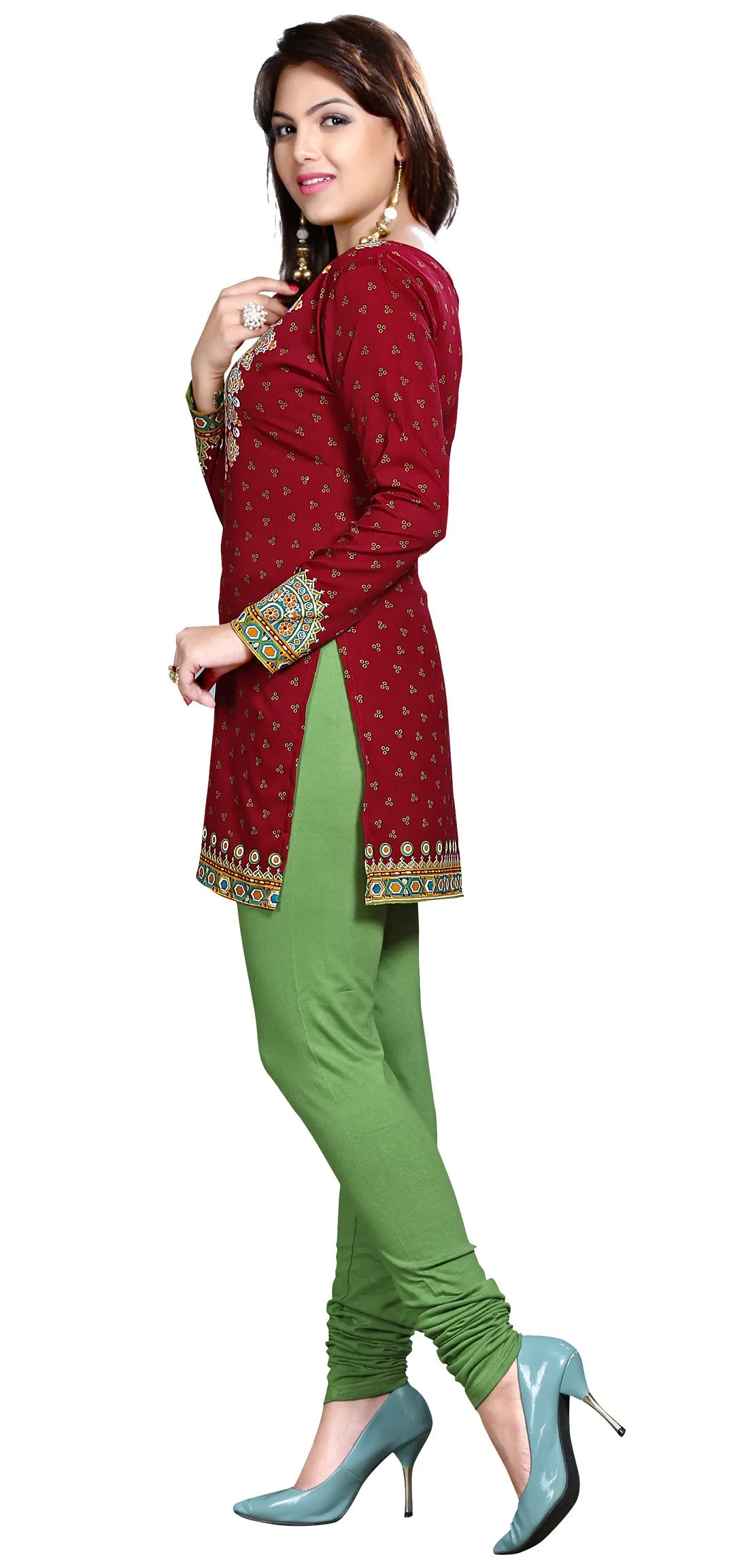 India Tunic Top Kurti Womens Printed Blouse Indian Apparel (Maroon)