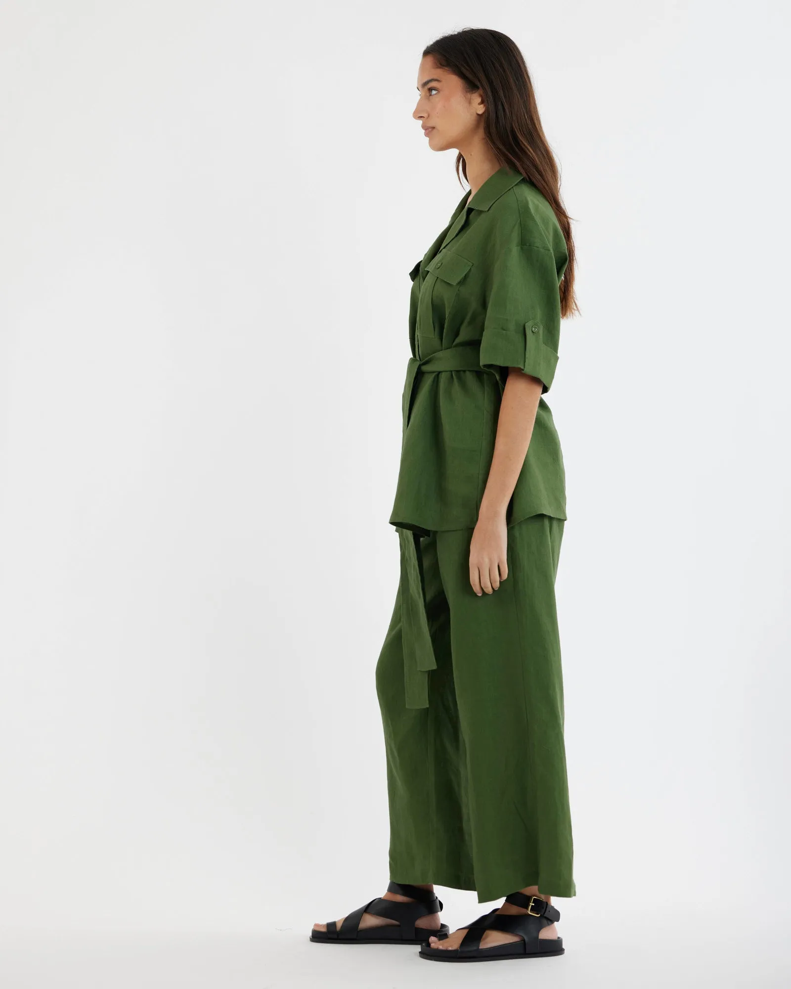 Jade Oversized Linen Shirt - Verdant