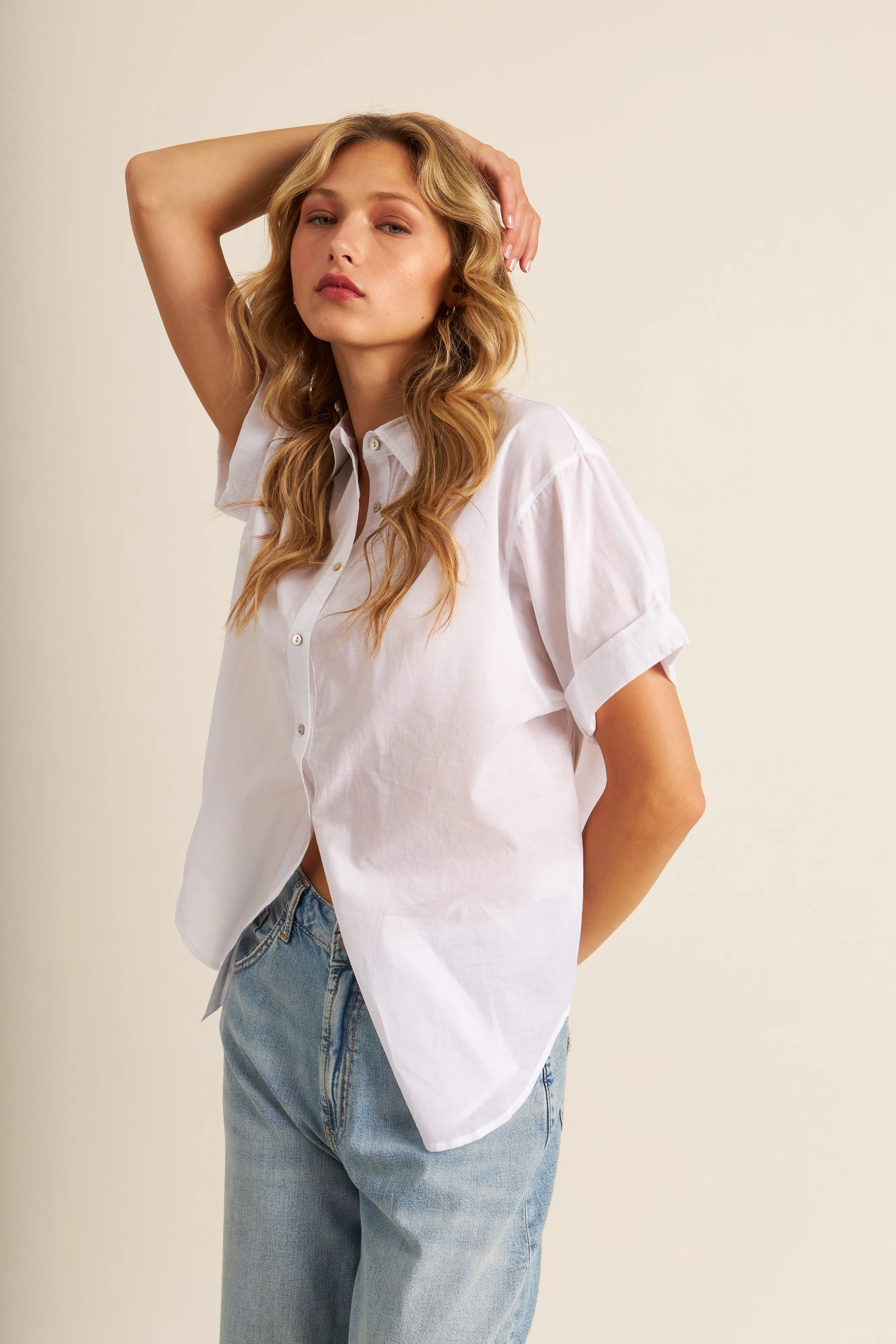 John & Jenn Shay Shirt | Chalk   Skipper Pink