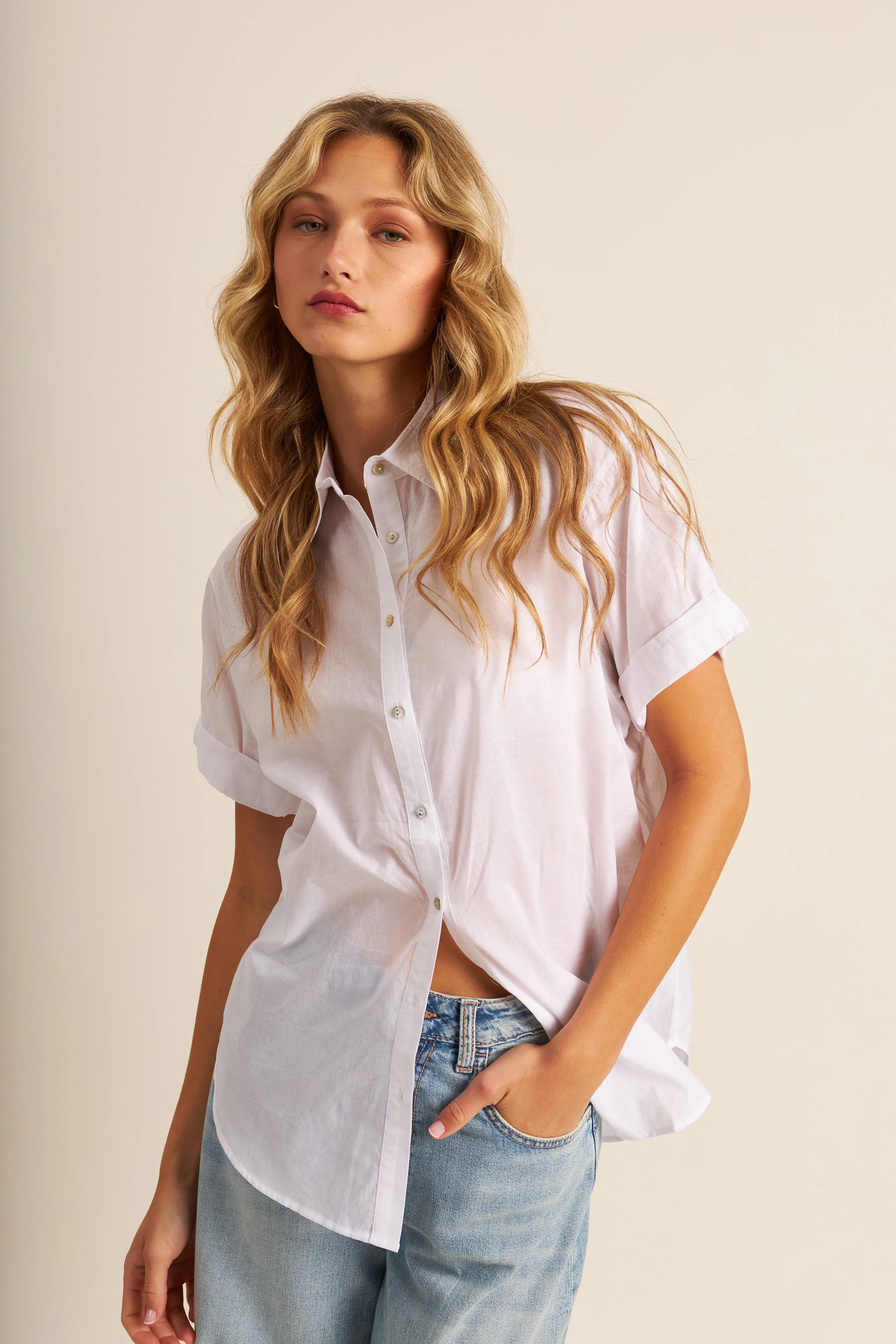 John & Jenn Shay Shirt | Chalk   Skipper Pink