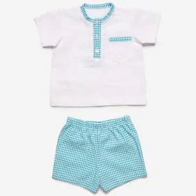 Juliana Boys Checked Turquoise Shorts Set