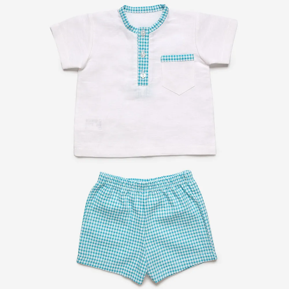 Juliana Boys Checked Turquoise Shorts Set