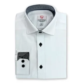 Leo & Zachary Boys White/Black Non-Iron Dress Shirt_P5522